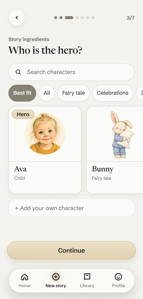 Hushspun on a phone: choosing the hero, here the child