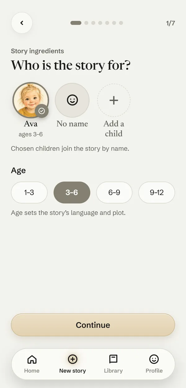 Hushspun on a phone: choosing who the story is for and the child's age group