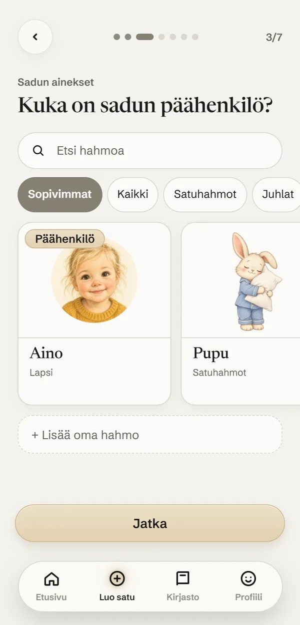 Satukone puhelimessa: valitaan sadun päähenkilö, tässä lapsi itse